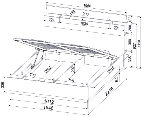 Кровать двойная Quartz QZ-К160 с подъемным механизмом фото 9